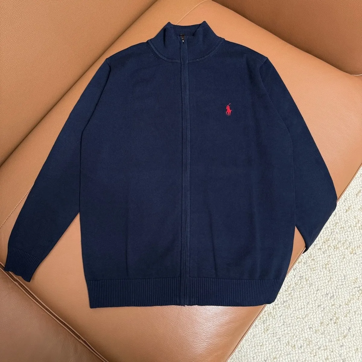 P220 M401#Ralph Lauren pony embroidered zipper sweater Color: black royal blue dark gray Size: M-XXL
